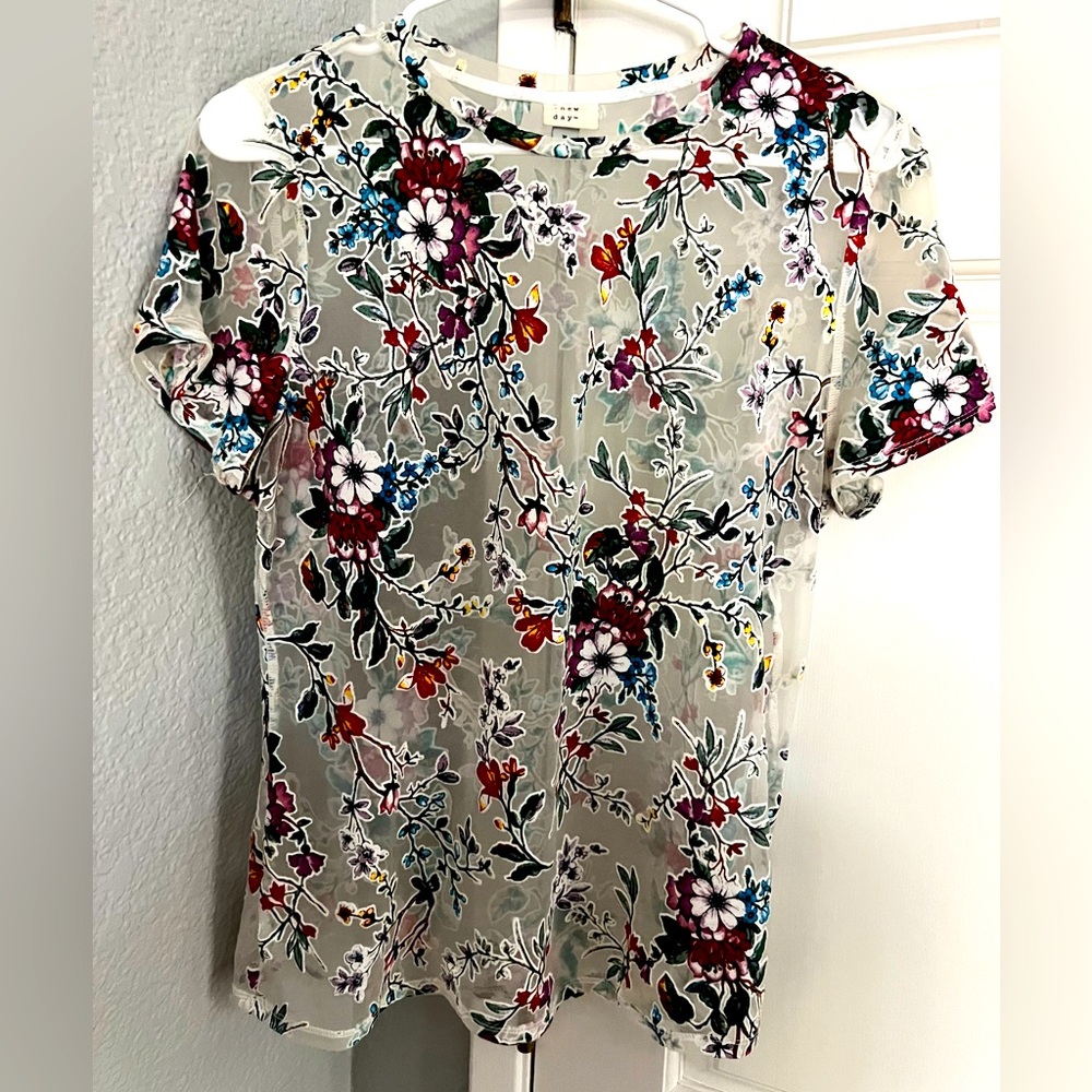A New Day sheer embellished floral blouse